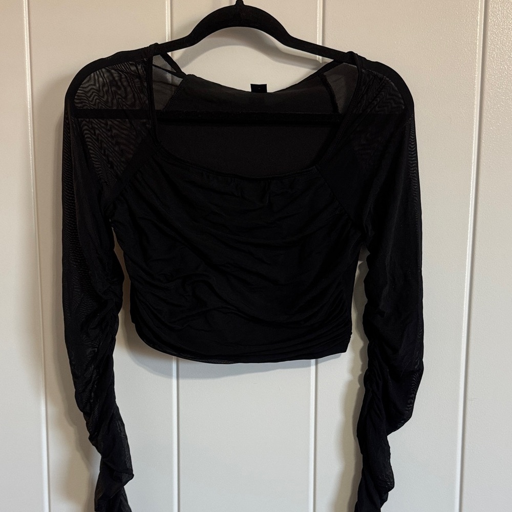 Elegant Black Mesh Long Sleeve Top